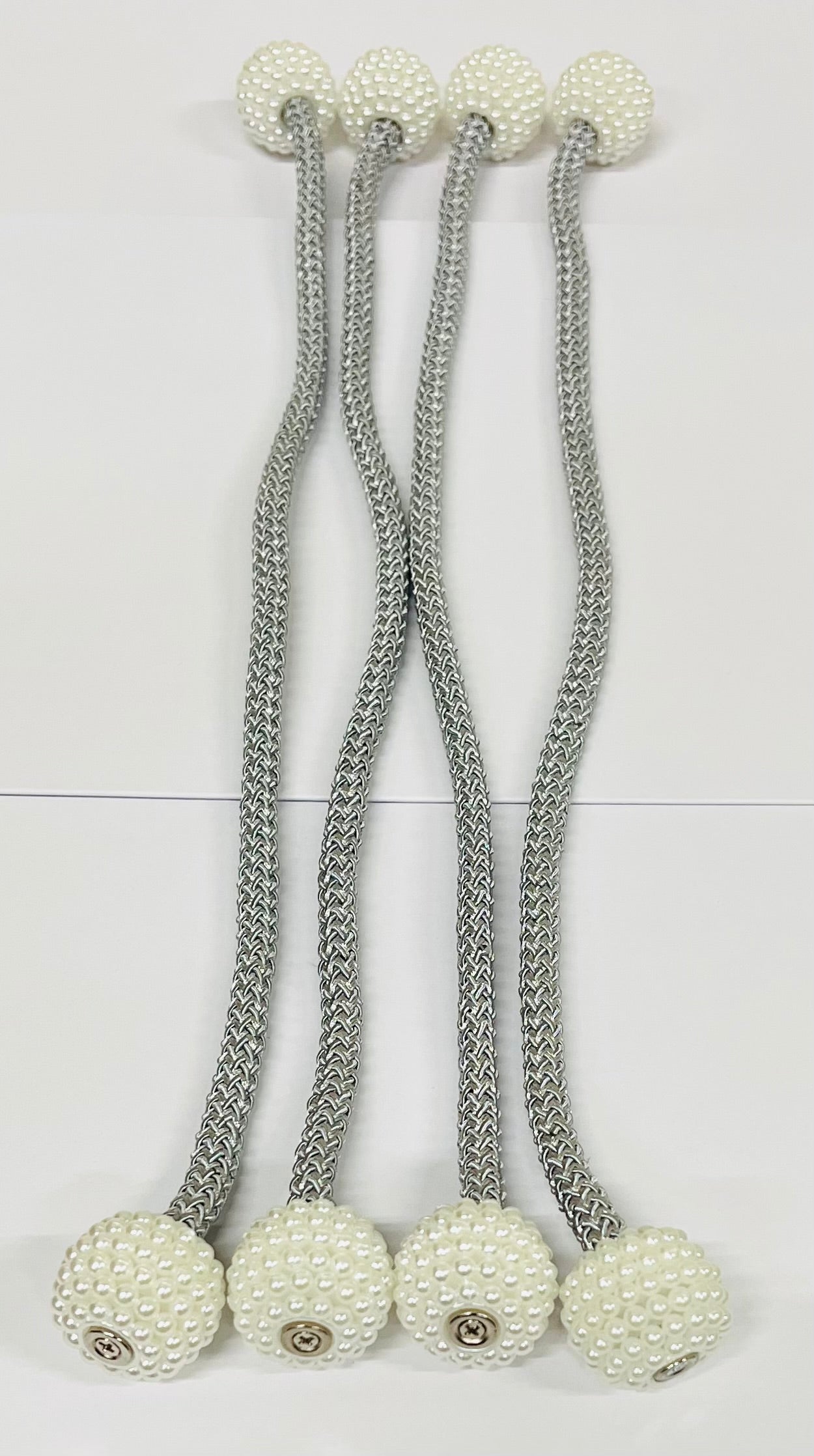 4-Pack Magnetic Curtain Tiebacks – Pearl Weave, No Drilling, 16"