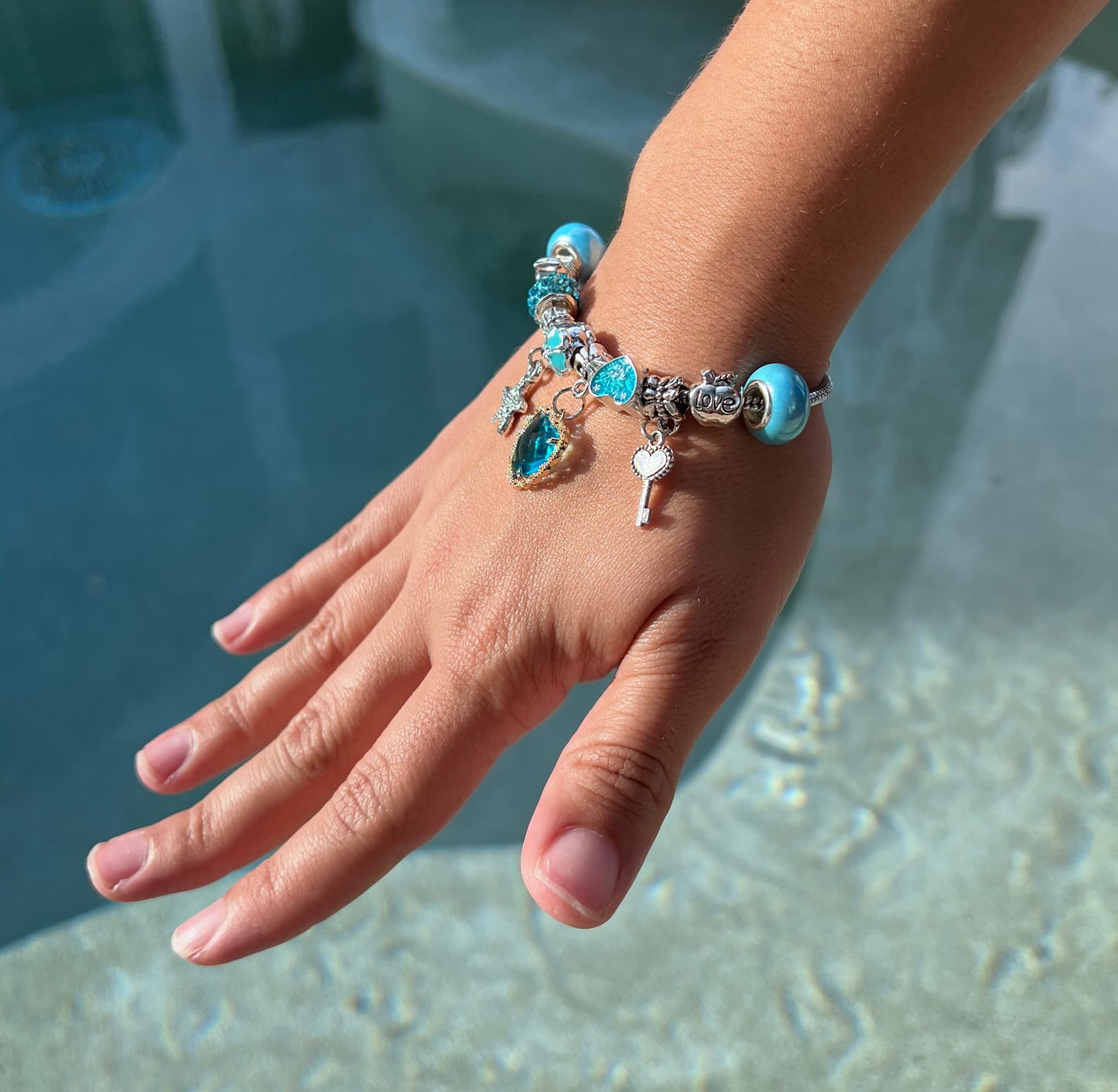 Blue Heart & Star Key Charm Bracelet – Stylish Gemstone Jewelry
