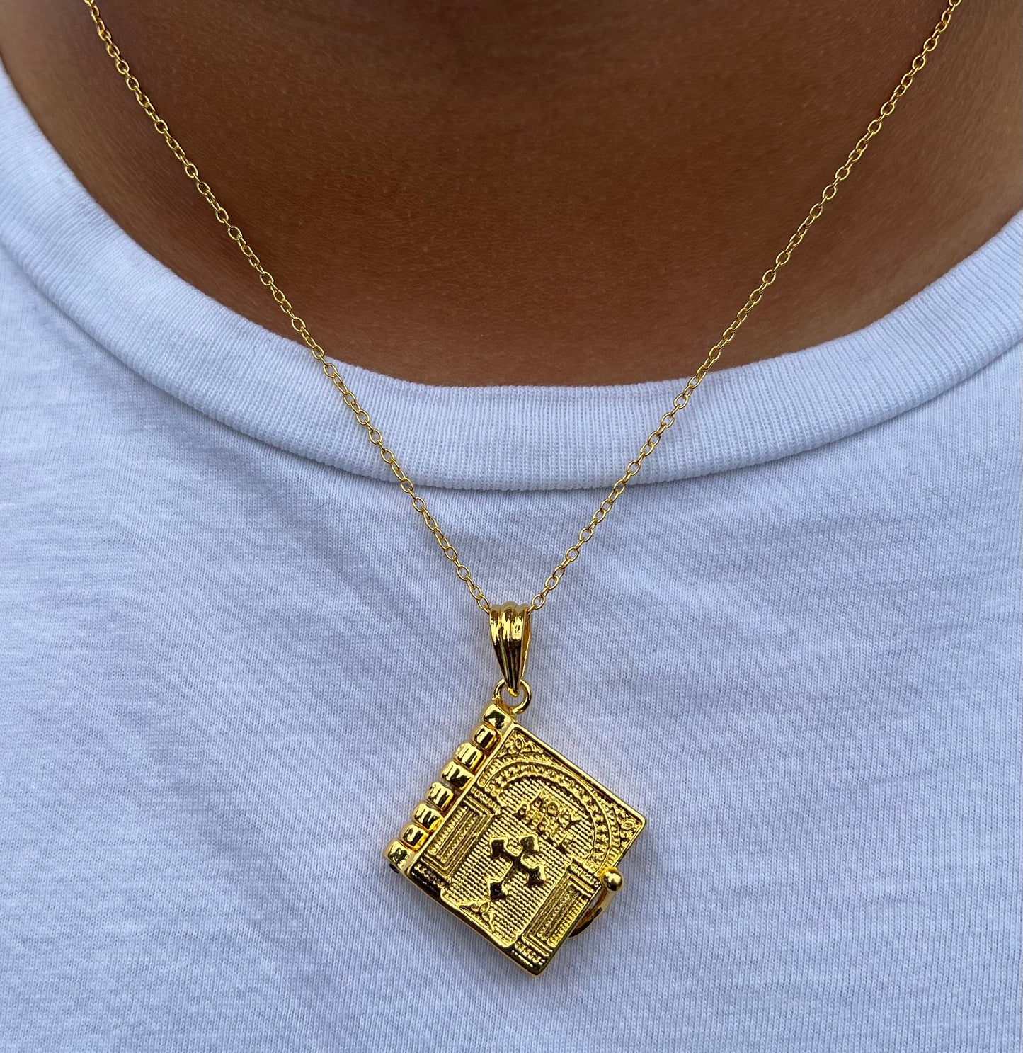 Holy Bible Book Pendant Necklace - Religious Prayer Christian Scripture
