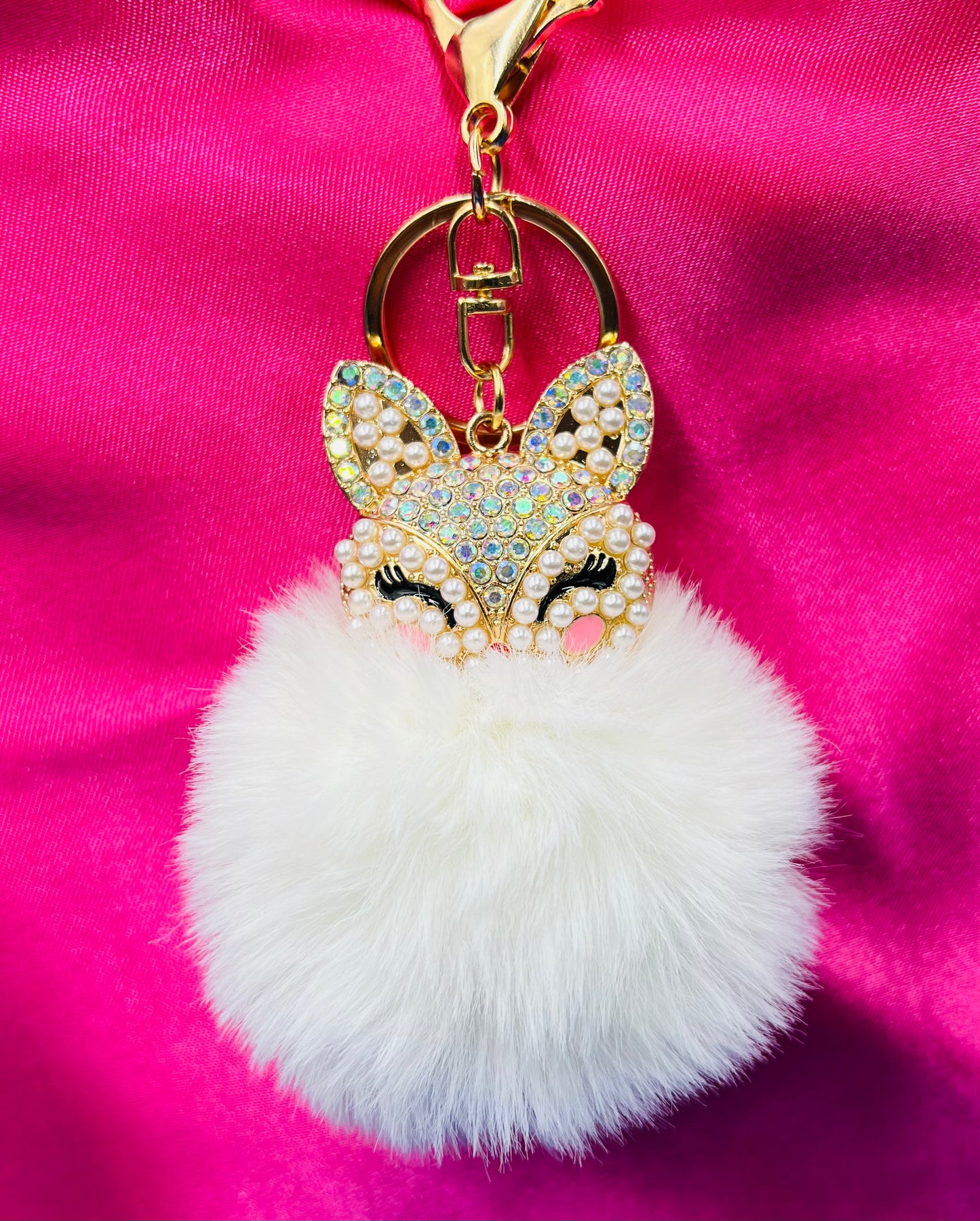 Mini Fox Fluffy Keychain – Soft Puff Ball Charm for Women’s Bags & Keys