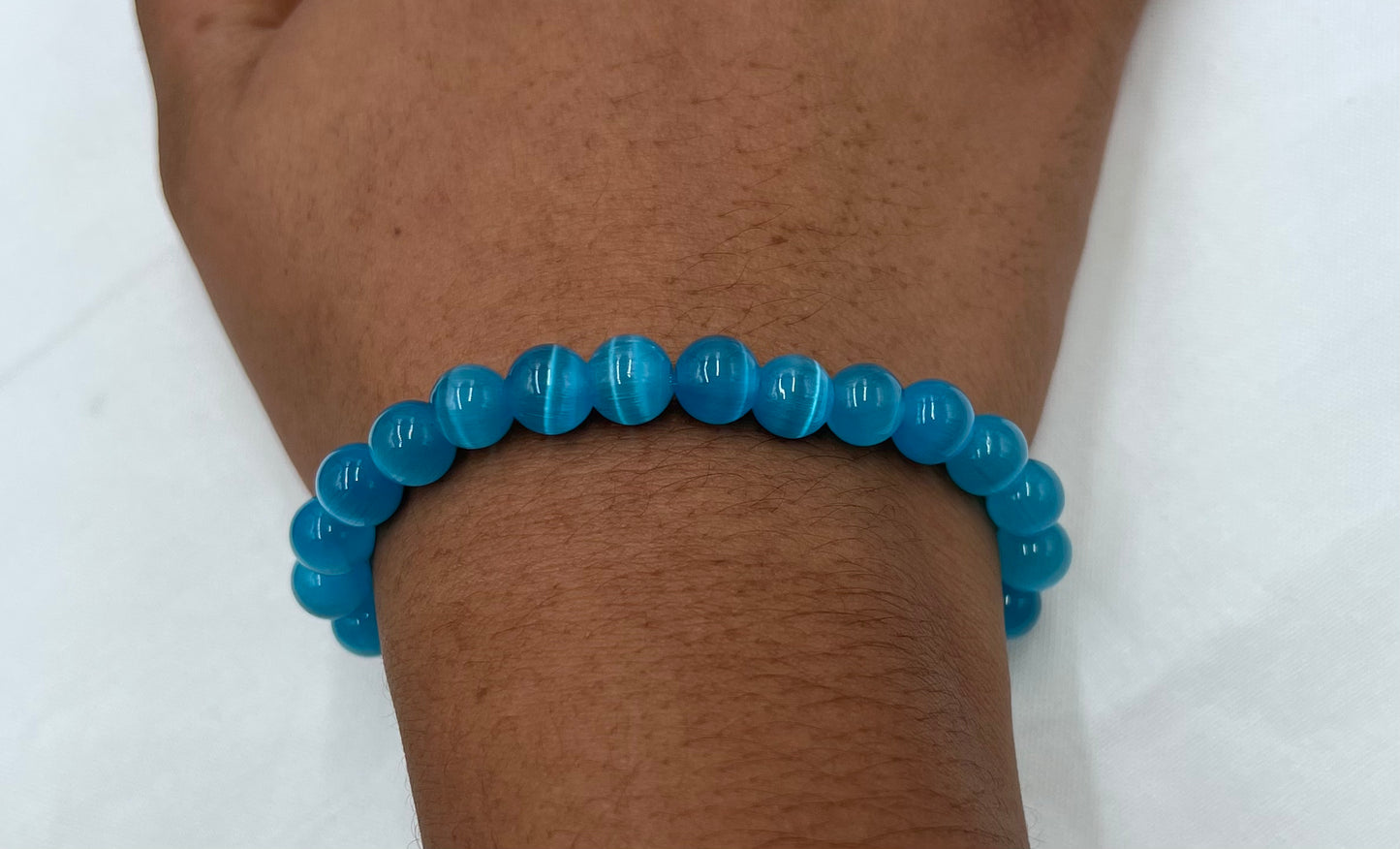Frosted Blue Opal Bracelet β 8mm Round Beads, Healing Crystal Energy, Stretch Fit Jewelry for Men & Women