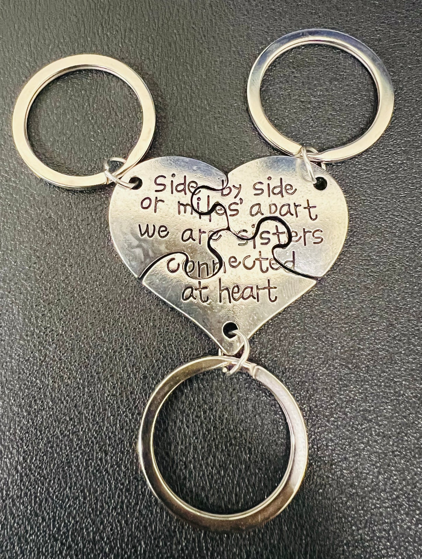 Sister Keychain Set of 3 – Broken Heart Family Gift “Side by Side, Close at Heart”
