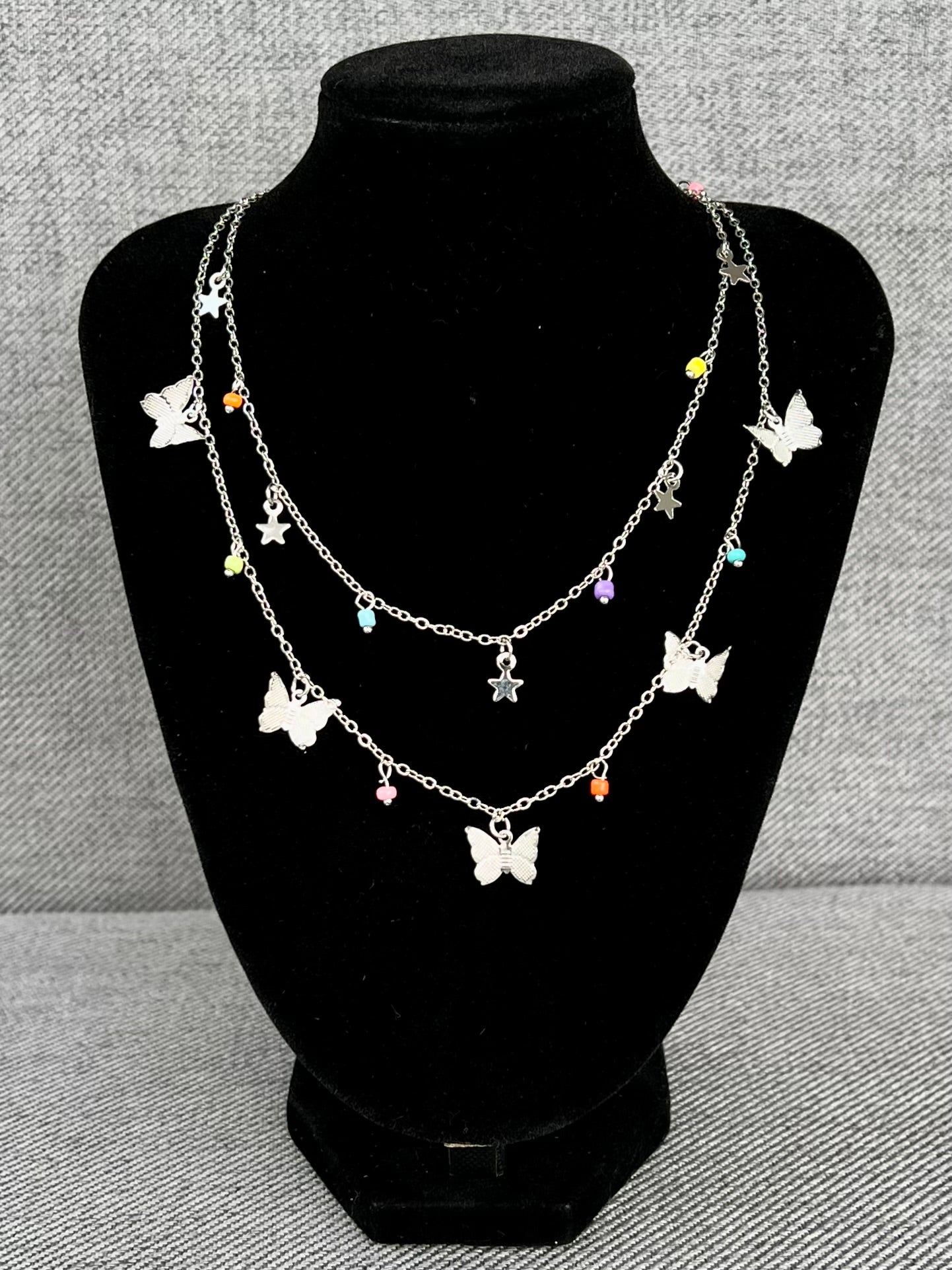 SwDouble-Layered Star & Butterfly Choker β Beaded Gold-Tone Alloy Necklace for Women & Girlseet Star Butterfly Beaded Alloy Layered Plating Alloy Choker 1 Piece