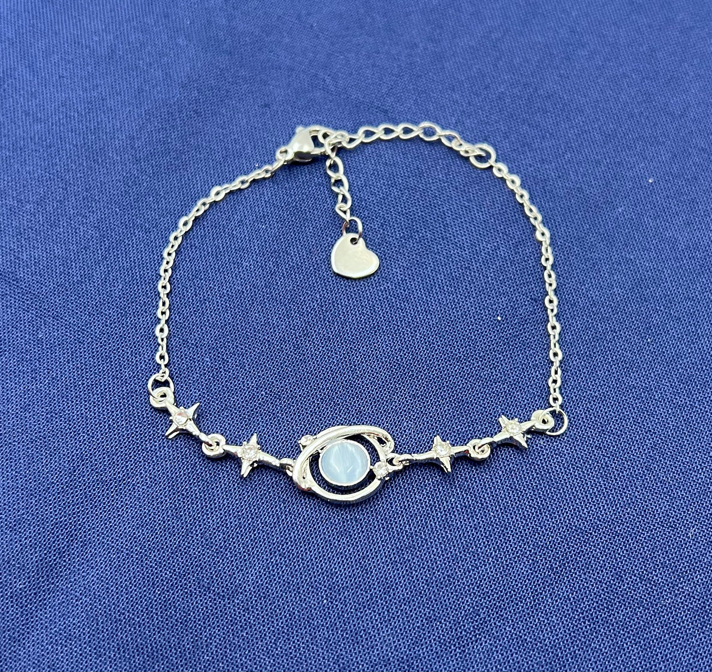Silver Moonstone Planet Bracelet – Star & Moon Charm Alloy Jewelry for Women
