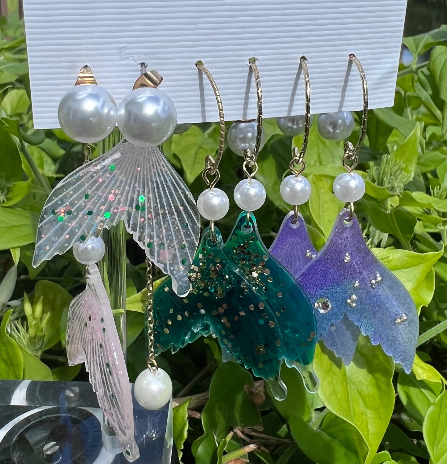 Sweet Fish Tail Imitation Pearl Resin Asymmetrical Drop Earrings