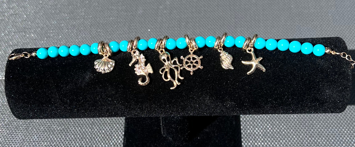 Vintage Ocean Charm Anklet – Conch, Rudder & Octopus Beach Bracelet