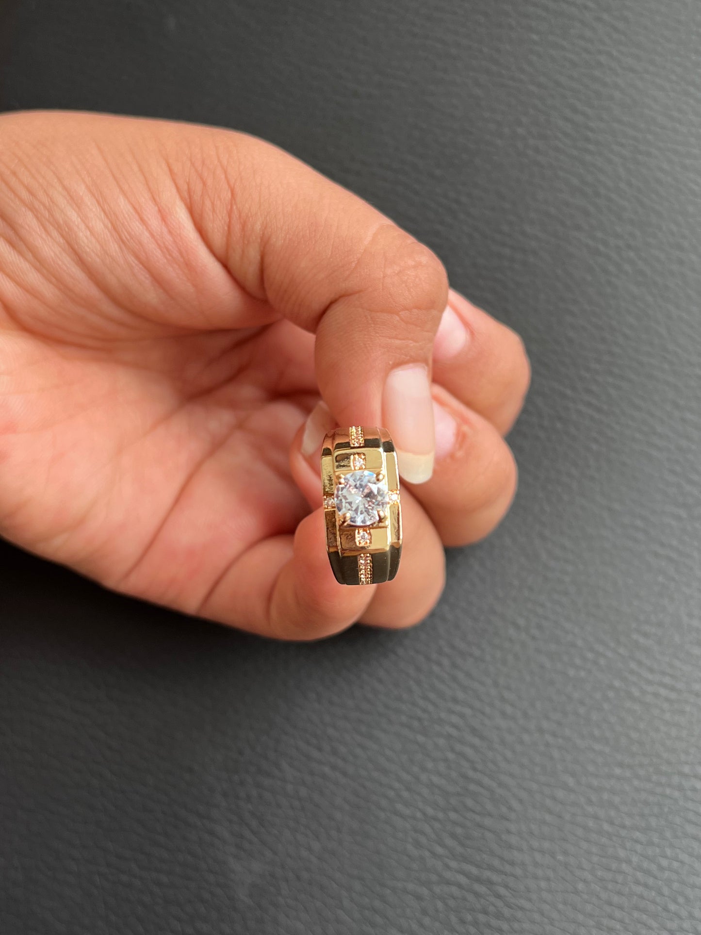 Luxury Men’s 14K Gold Plated White Sapphire Cocktail Ring – Adjustable Size