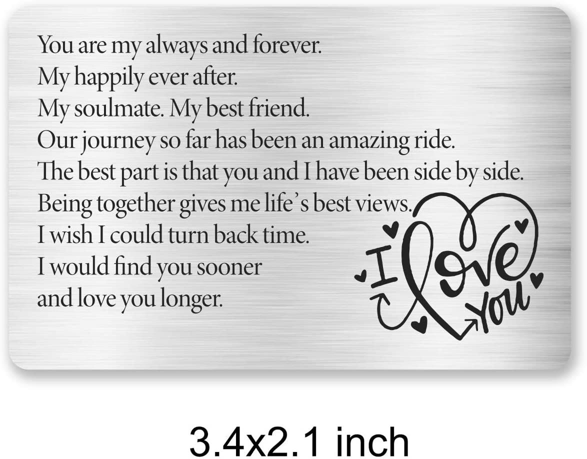Engraved Metal Wallet Insert Card Anniversary, Love Note, Deployment Christmas Gift Happily