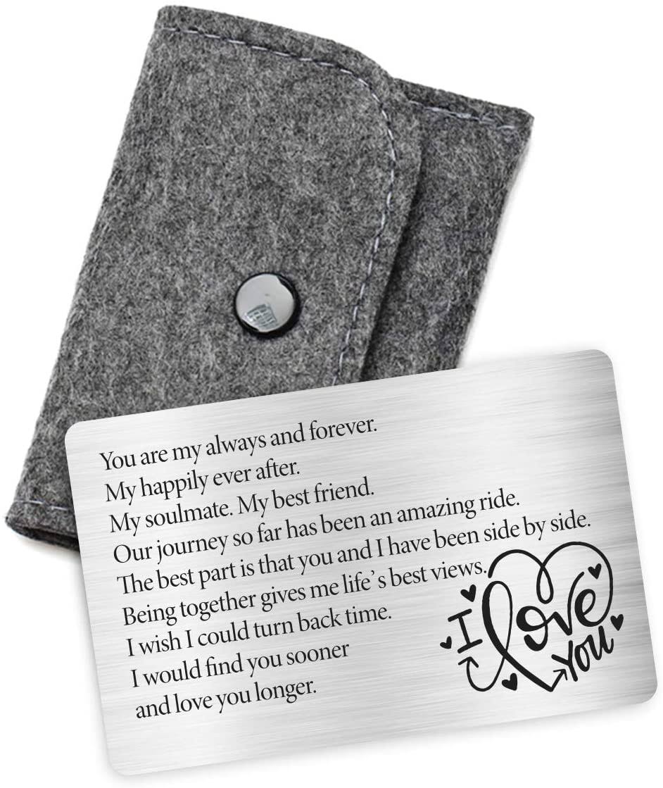 Engraved Metal Wallet Insert Card Anniversary, Love Note, Deployment Christmas Gift Happily