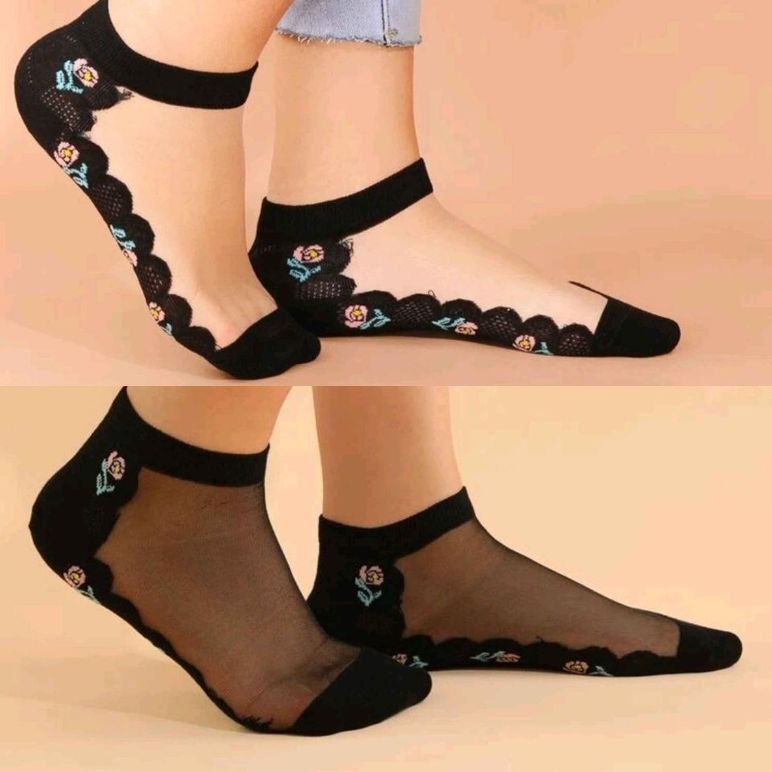 6 Pairs Women's Mesh Socks – Black & White Sheer Nylon Crystal Silk, Breathable, High Elasticity, Anti-Slip