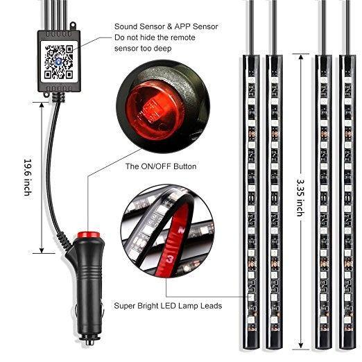 Car LED Interior Lights with Music Sync β 72 RGB LEDs, Bluetooth & Remote Control, USB Ambient Light Strips for Cars, Trucks, SUVs, Motorcycles