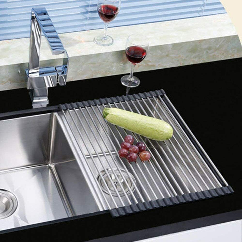 ❗️NEW❗️ Extra Large Over the Sink Drying Rack Stainless Steel Roll-Up Dish Food Drainer