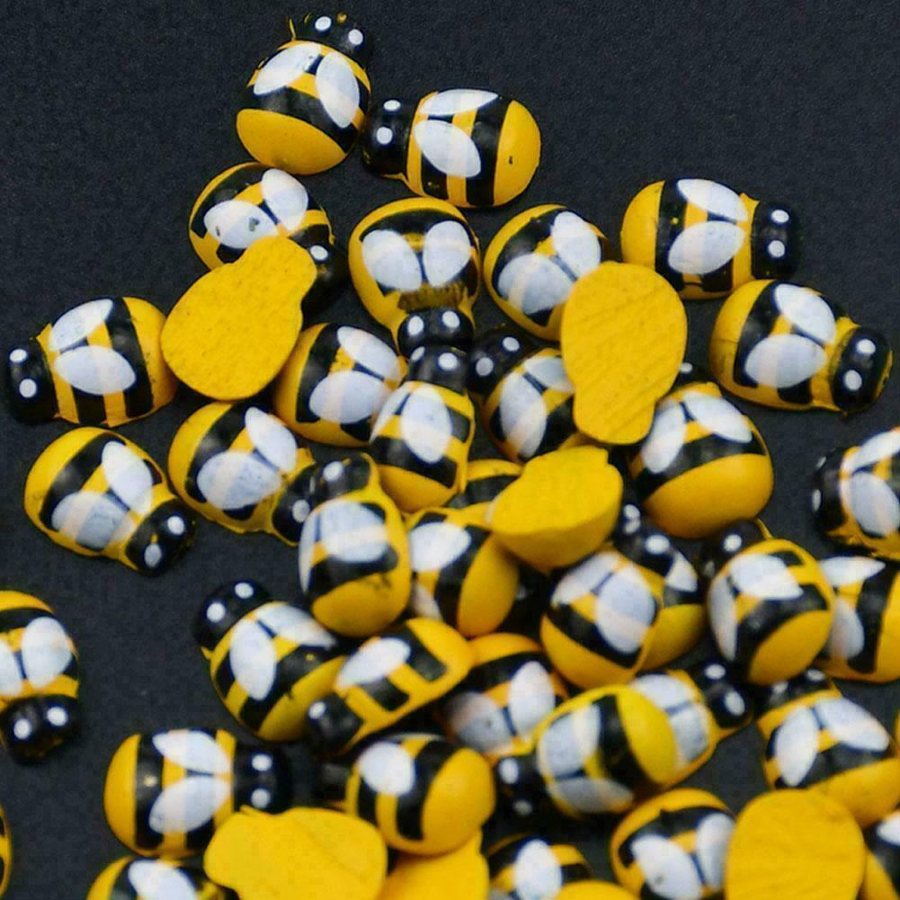 🐝 100Pcs Mini Self-Adhesive Wooden Bumble Bees – Cute Craft Embellishments & DIY Décor