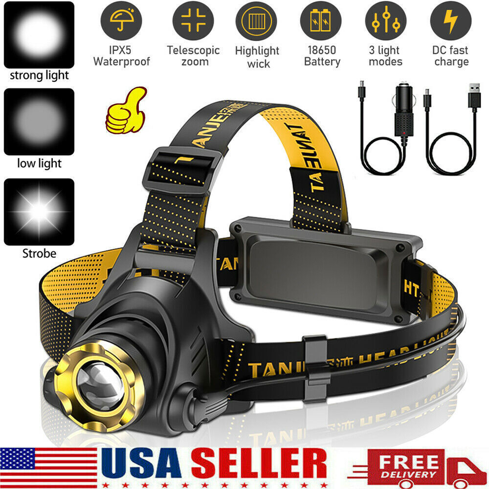 990000LM LED Headlamp Rechargeable Headlight Zoomable Head Torch Lamp Flashlight
