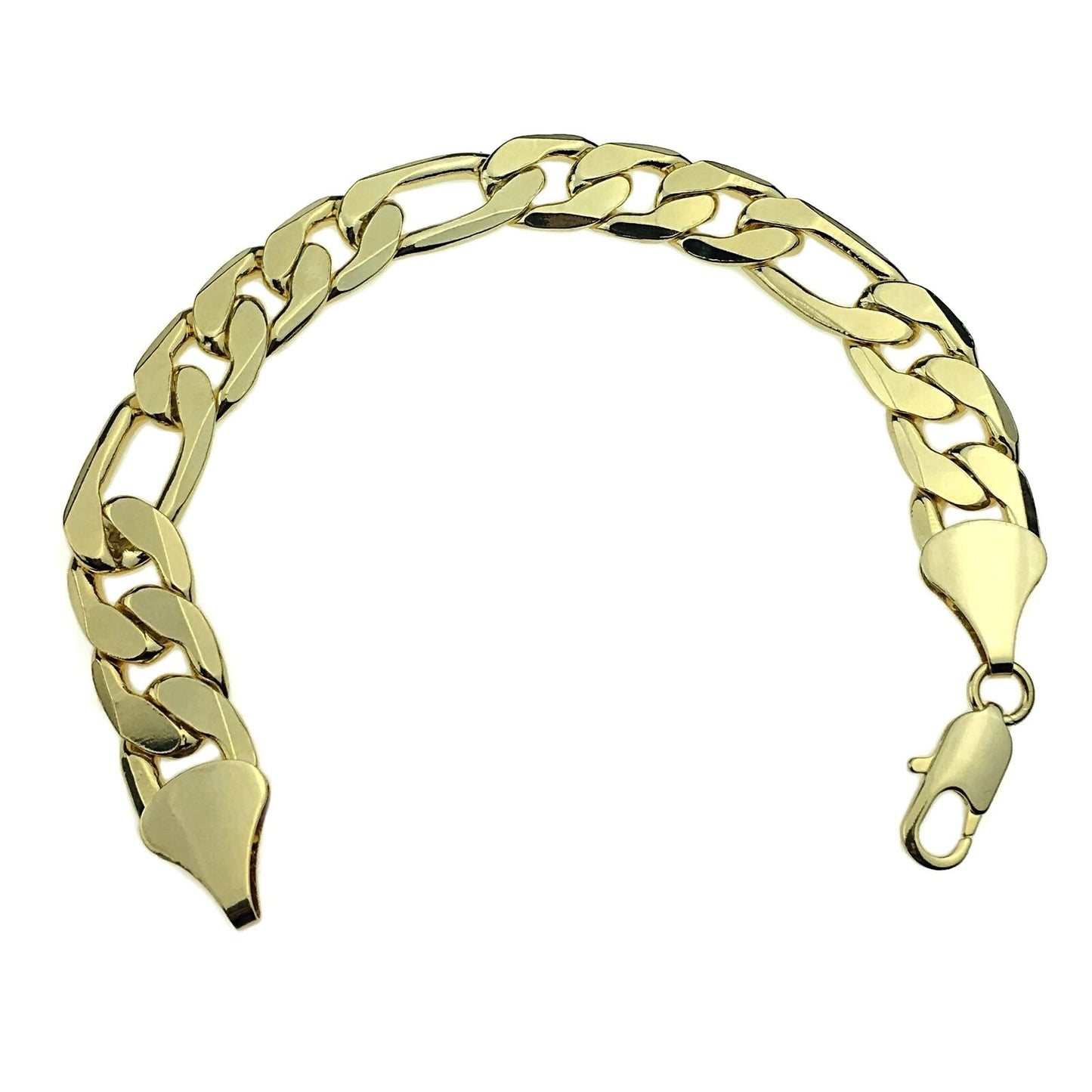 Men's 14K Gold Plated Figaro Hip Hop Bracelet 9" Inch x 12 MM Thick Wrist Chain