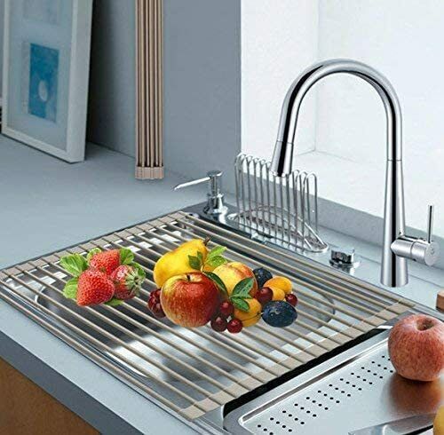 ❗️NEW❗️ Extra Large Over the Sink Drying Rack Stainless Steel Roll-Up Dish Food Drainer