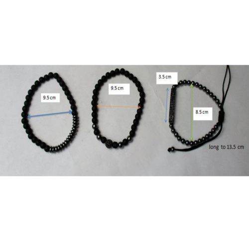 3pcs Black Beads Stainless Steel Bracelet Bangle Jewelry Gift For Men