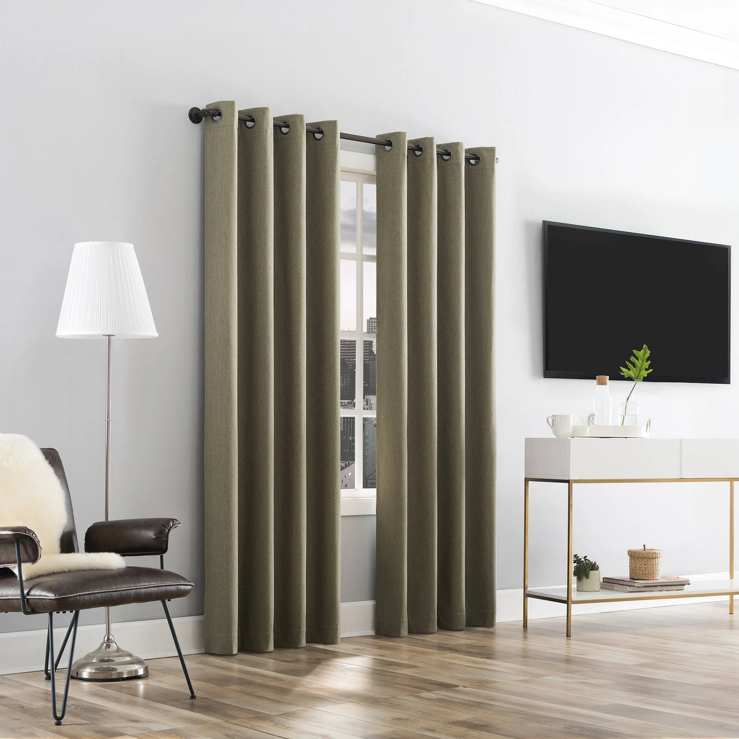 Sun Zero Tyrell Tonal Texture Draft Shield Fleece Insulated 100% Blackout Grommet Curtain Panel In Olive, 50"X84", Olive