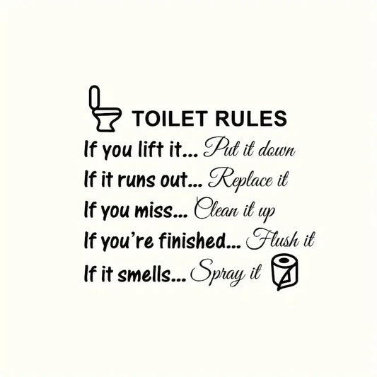 Toilet Rules Wall Decal – Funny Bathroom Quote Sticker, 25x29cm, Easy Peel & Stick PVC
