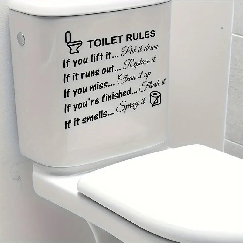 Toilet Rules Wall Decal – Funny Bathroom Quote Sticker, 25x29cm, Easy Peel & Stick PVC