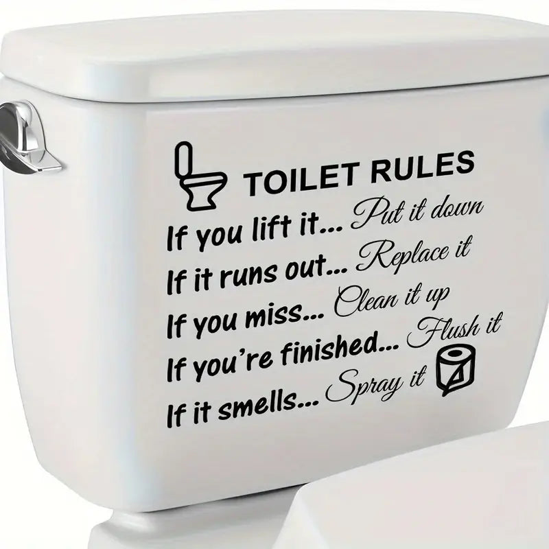 Toilet Rules Wall Decal – Funny Bathroom Quote Sticker, 25x29cm, Easy Peel & Stick PVC