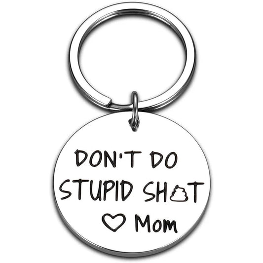 "Love, Mom" Engraved Stainless Steel Keychain – Funny Gift for Son or Daughter