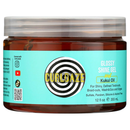 CurlDaze Glossy Shine Gel with Kukui Oil Styling Gel 12 oz, Moisturizing, Unisex