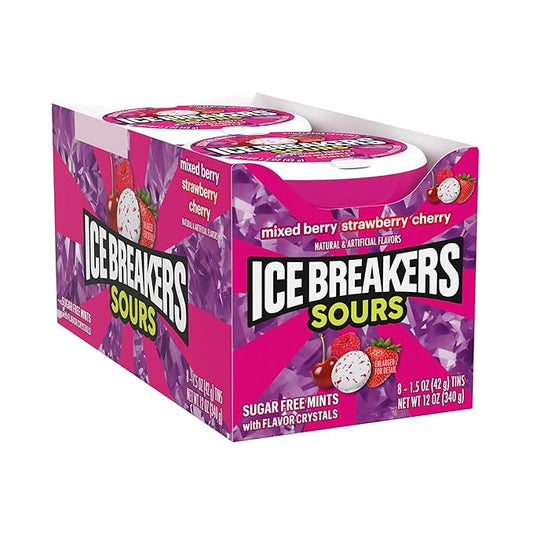 ICE BREAKERS Sours Assorted Fruit Flavored Sugar Free Mints Tin, 1.5 oz