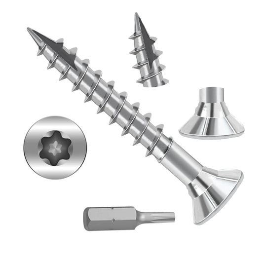 Wood Screws #8' × 2 inch Torx Star Drive Deck Screws Flat Head M4.5 × 50 Countersunk T20 Self Tapping Thread Cut 100pcs Carbon Steel Galvanized, (Small Box)