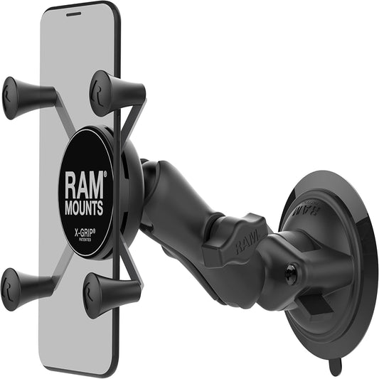 RAM Mounts X-Grip Phone Mount with Twist-Lock Suction Cup Base RAP-B-166-UN7U with Medium Arm for Vehicle Windshields