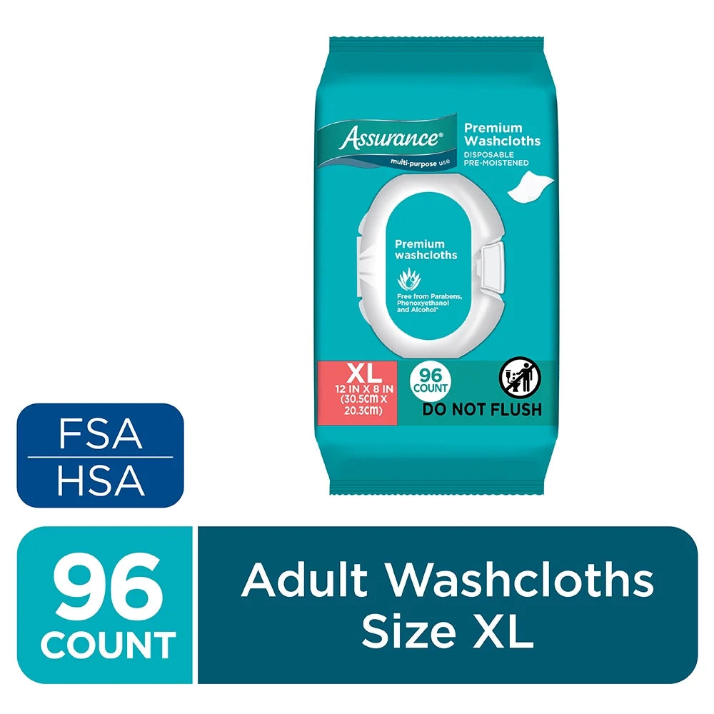 Assurance Premium XL Washcloths for Adults, Disposable & Pre-Moistened