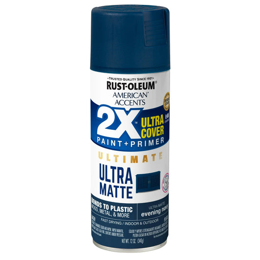 Evening Navy, Rust-Oleum American Accents 2X Ultra Cover Ultra Matte Spray Paint, 12 oz