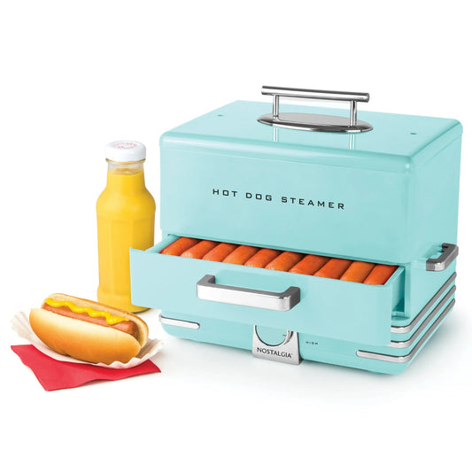 Nostalgia Retro Style Steamer and Hot Dog Machine, 24 Hot Dogs and 12 Bun Capacity, Aqua