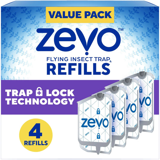 Zevo Flying Insect Trap Refill: 4 Indoor Light Trap Refill Cartridges Capture House Flies, Fruit Flies, and Gnats