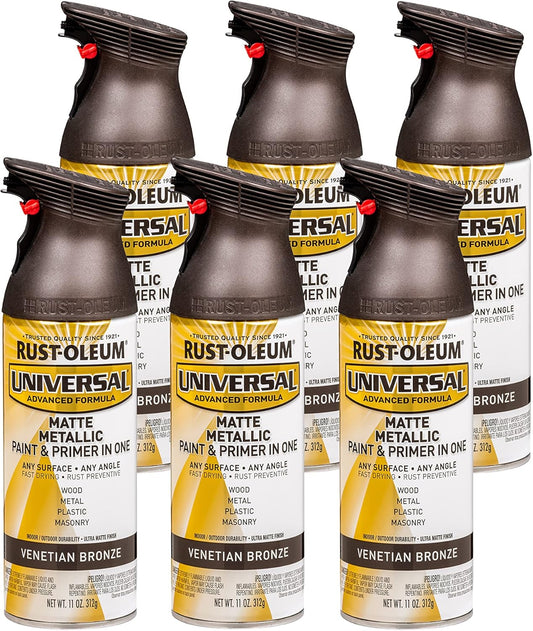 Rust-Oleum 353092-6PK Universal All Surface Metallic Spray Paint, 11 oz, Matte Venetian Bronze, 6 Pack