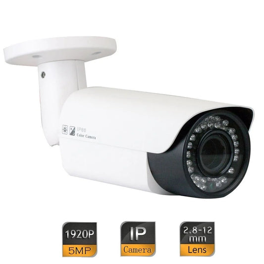 GW Security 5MP Super HD 1920p Outdoor/Indoor 2.8-12mm Vari-Focal Zoom Lens Bullet PoE IP Camera