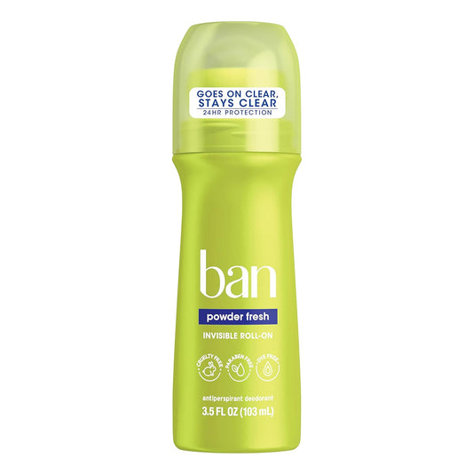 Ban Roll-On Antiperspirant Deodorant, Powder Fresh, 3.5 Fluid Ounce