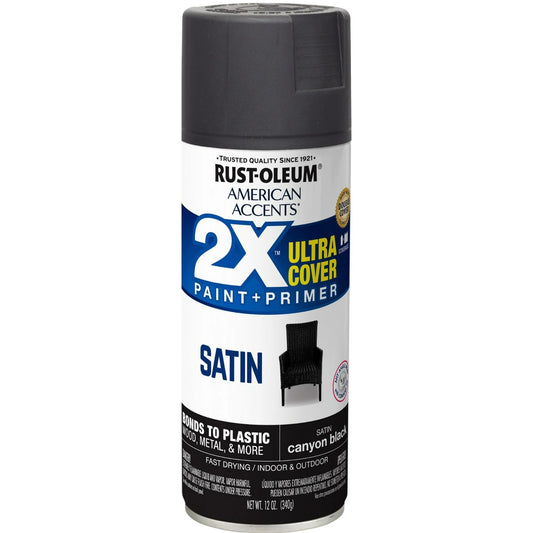 Canyon Black, Rust-Oleum American Accents 2X Ultra Cover Satin Spray Paint- 12 oz