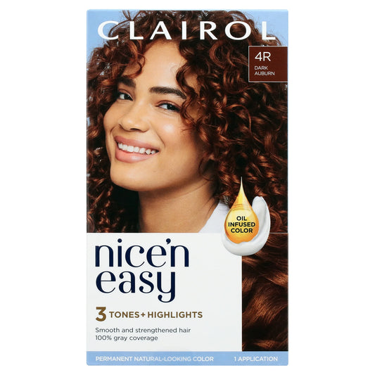 Clairol Nice'n Easy Permanent Hair Color Cream, 4R Dark Auburn, Hair Dye, 1 Application