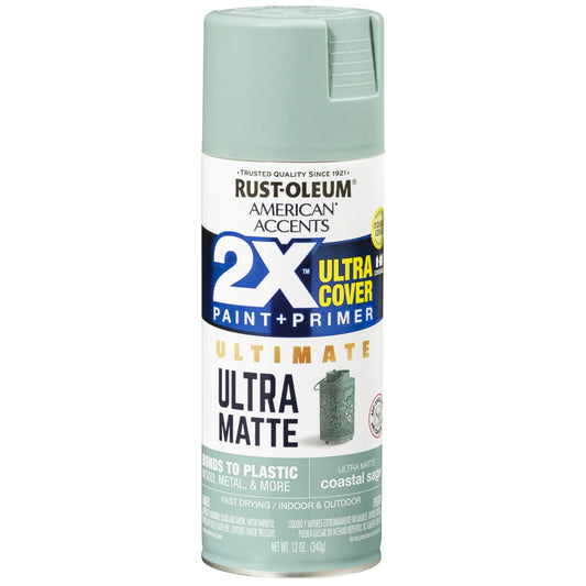 Coastal Sage, Rust-Oleum American Accents 2X Ultra Cover Matte Spray Paint- 12 oz