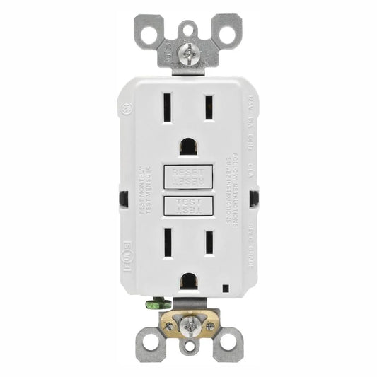 Leviton 15 Amp 125-Volt Duplex Self-Test Slim GFCI Outlet, White - New