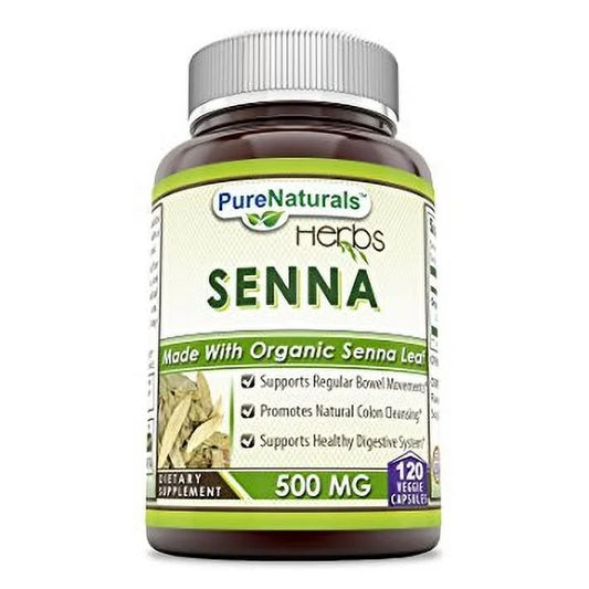 Pure Naturals Natural Senna 500 mg Per Serving 120 Veggie Capsules | Non-GMO | Gluten Free | Made in USA | Suitable for Vegetarian