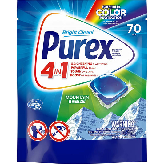 Purex 4-in-1 Laundry Detergent Pacs, Mountain Breeze, 70 Count