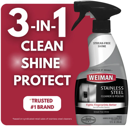 Weiman Stainless Steel Cleaner and Polish Trigger Spray - Protects Against Fingerprints and Leaves a Streak-less Shine - 12 Ounce