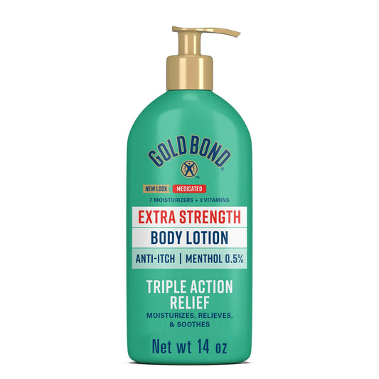 Gold Bond Extra Strength Medicated Triple Action Hand and Body Cream for Extra Dry Skin, Anti Itch Lotion, 0.5% Menthol, 14 oz