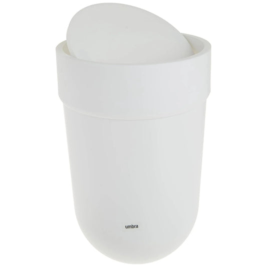 Umbra 1.6 gal Touch Plastic Swing Top Lid Bathroom Trash Can, White