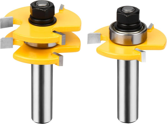 2pcs 1/4" Tongue and Groove Router Bit Set – Woodworking Tool for Cabinets, Frames & Flooring