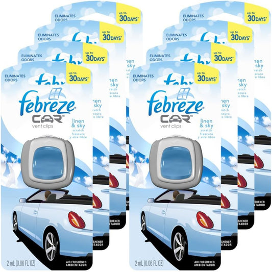 Febreze Car Vent Clips Air Freshener and Odor Eliminator, Linen and Sky Scent
