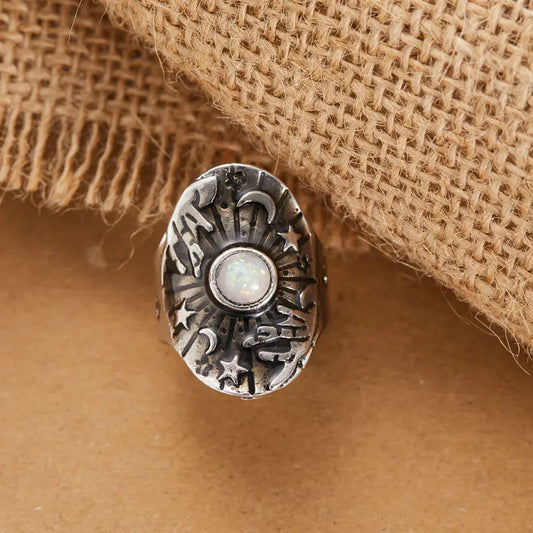 Retro Planet Moonstone Ring – Geometric Cloud Design, Unisex Alloy Jewelry