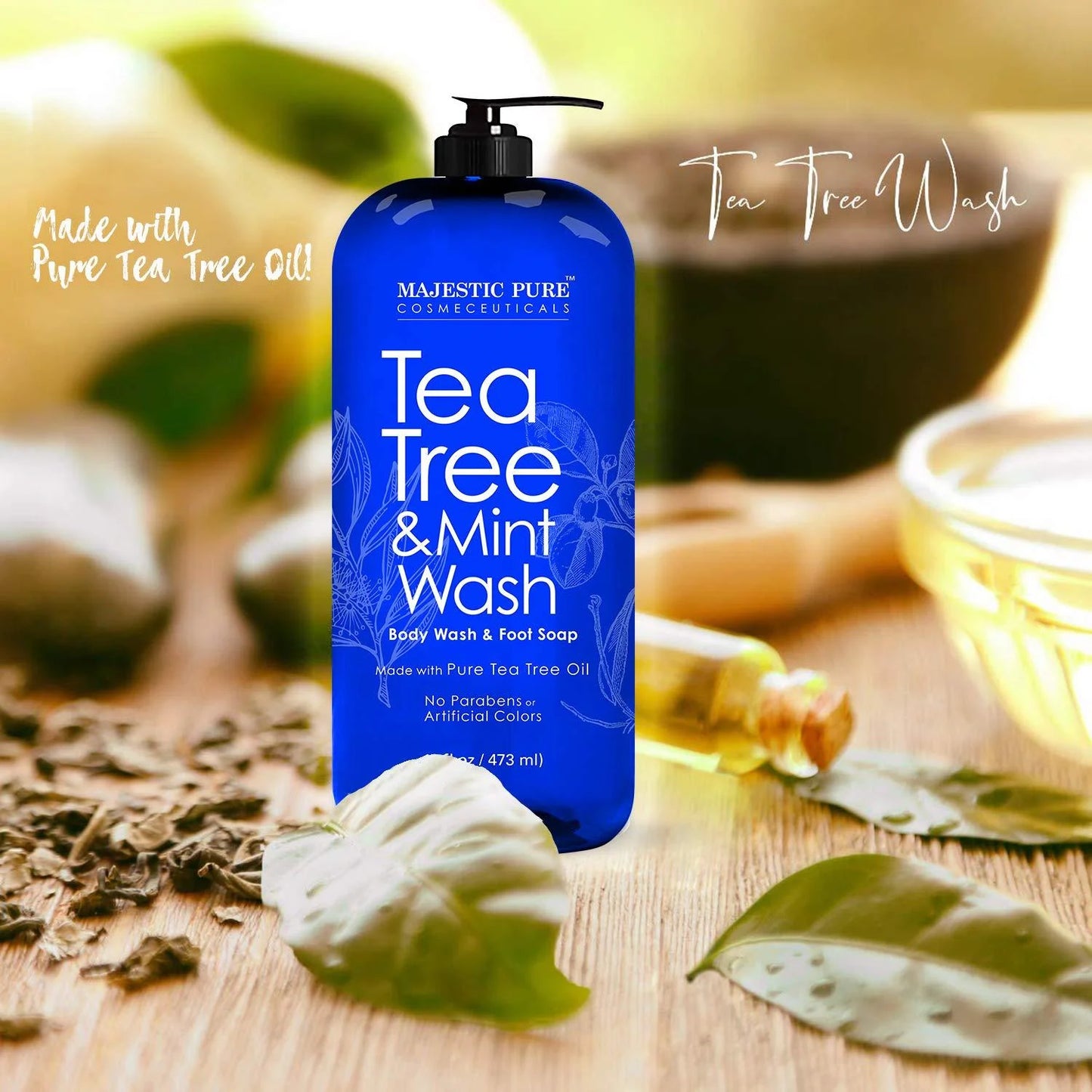 Majestic Pure Tea Tree Body wash with Mint 16 fl oz Fights Body Odor, Athlete's Foot, Jock Itch, Ringworm & Skin Irritations for Women and Men